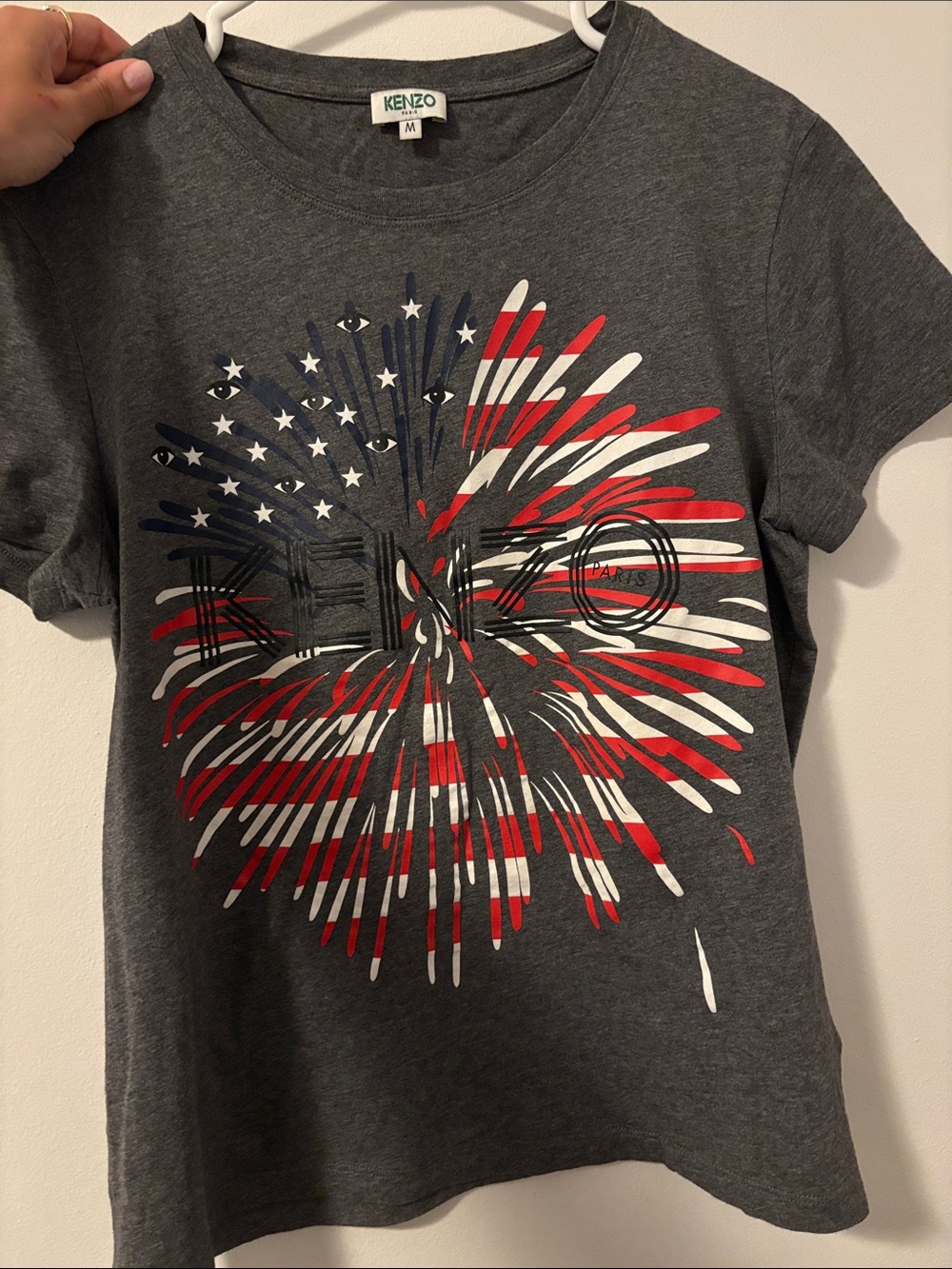 Kenzo Womens Charcoal Tee with Red White and Blue Firework Print